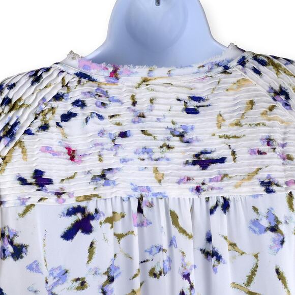 Daniel Rainn Bernal White Purple Floral Split Neck Blouse M - Picture 9 of 10